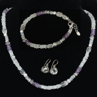 Set weiss violett: Collier, Armband, Ohrhänger